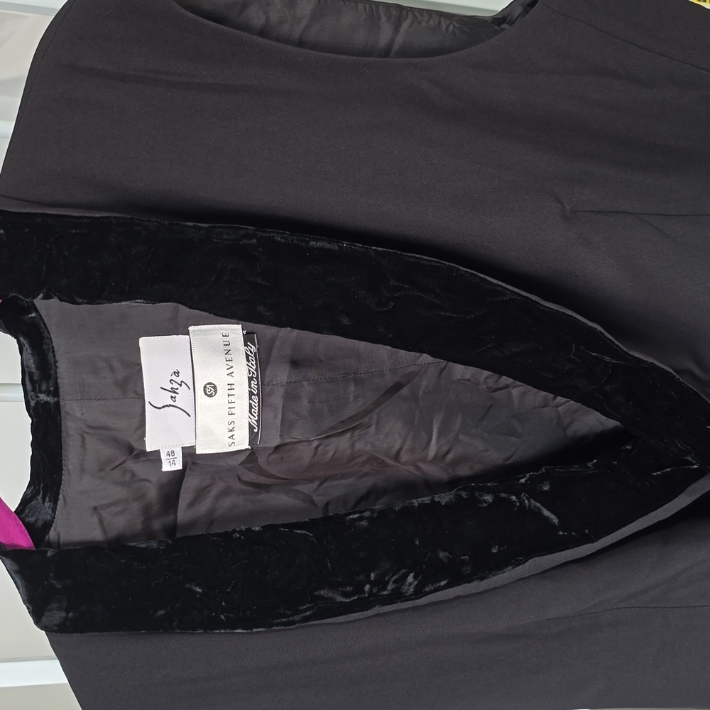 Sahza By Saks Fifth Avenue Black Tuxedo Vest Velvet Lapel Black 14 Made In Italy - Picture 10 of 12